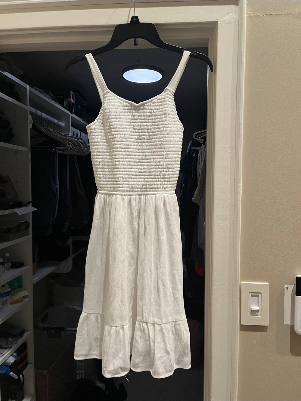Girls - White Smocked Bodice Tiered Midi Dress